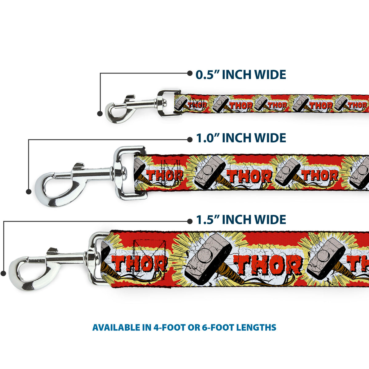 Dog Leash - THOR & Hammer Red/Yellow/White Dog Leashes Marvel Comics