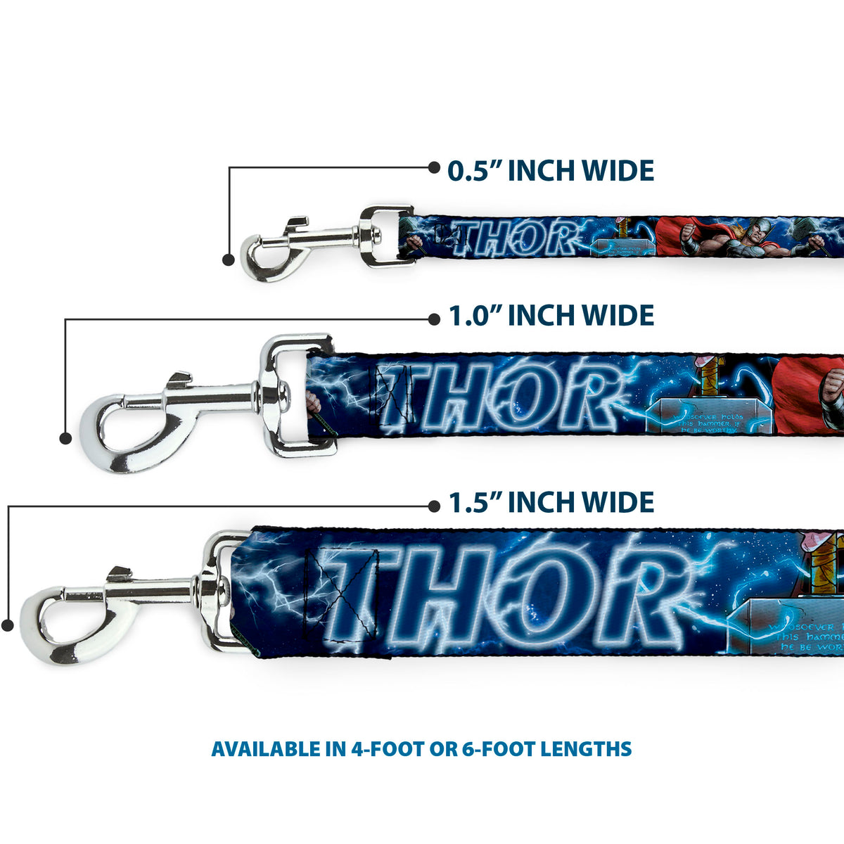 Dog Leash - Avengers THOR Hammer/Action Pose Galaxy Blues/White Dog Leashes Marvel Comics