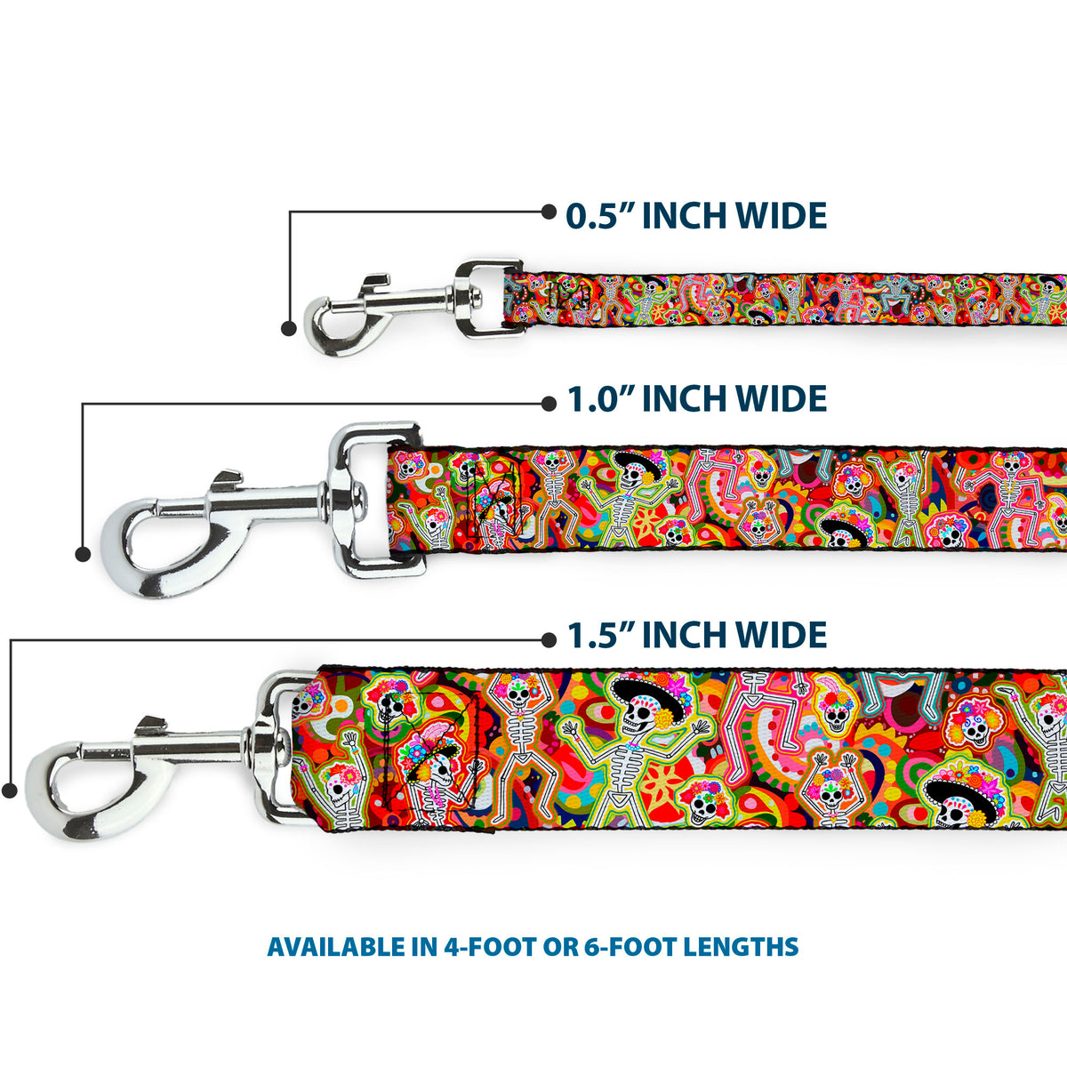 Dog Leash - Dancing Catrinas Collage Multi Color Dog Leashes Thaneeya McArdle