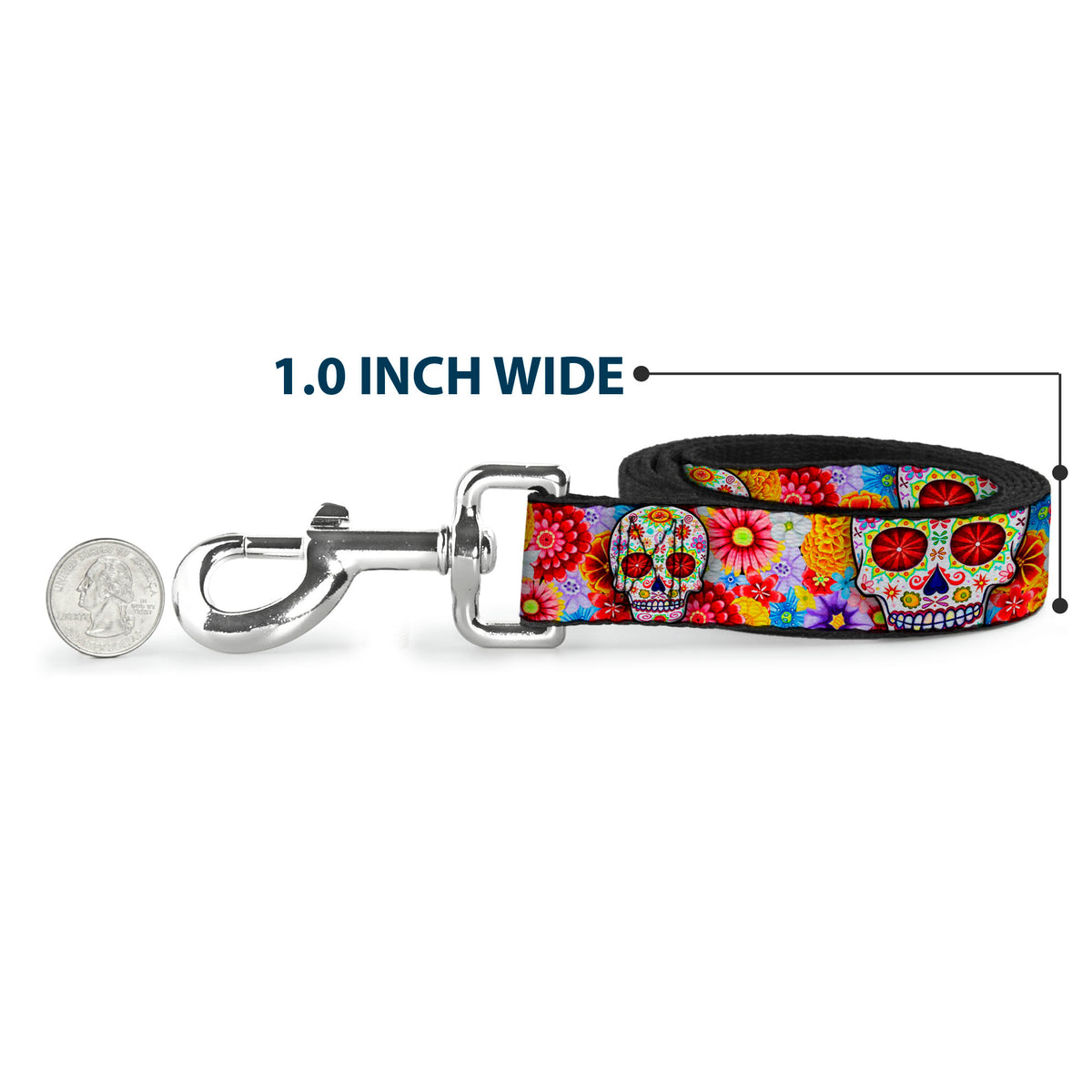 Dog Leash - Sugar Skull Starburst White/Multi Color Dog Leashes Thaneeya McArdle