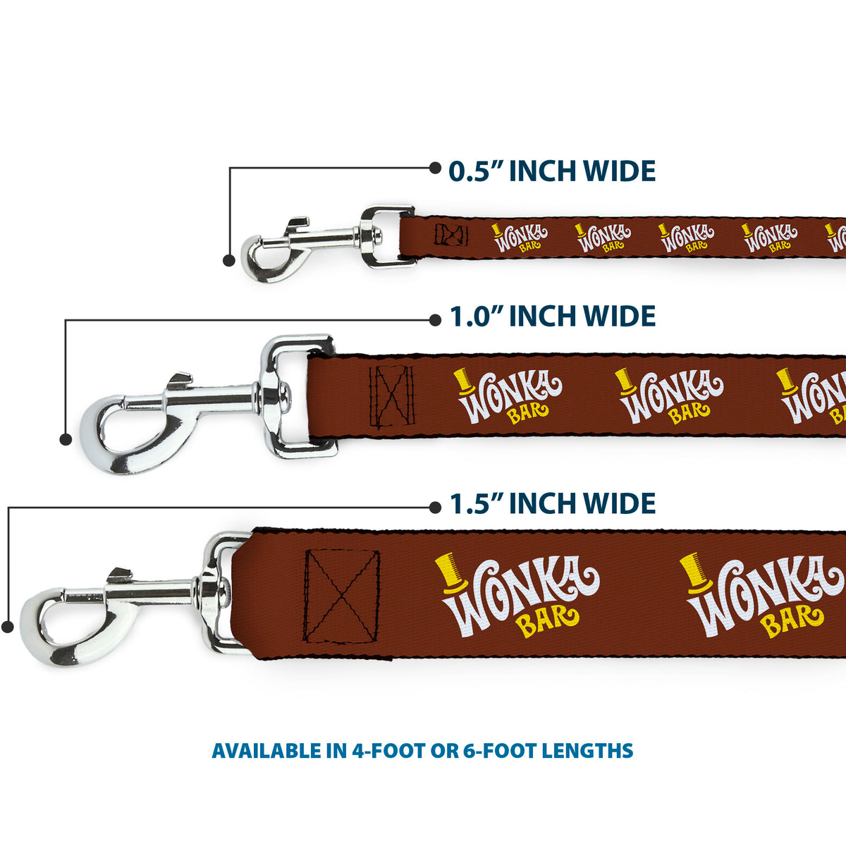 Dog Leash - Willy Wonka and the Chocolate Factory WONKA BAR Logo Brown/Yellow/White Dog Leashes Willy Wonka and the Chocolate Factory