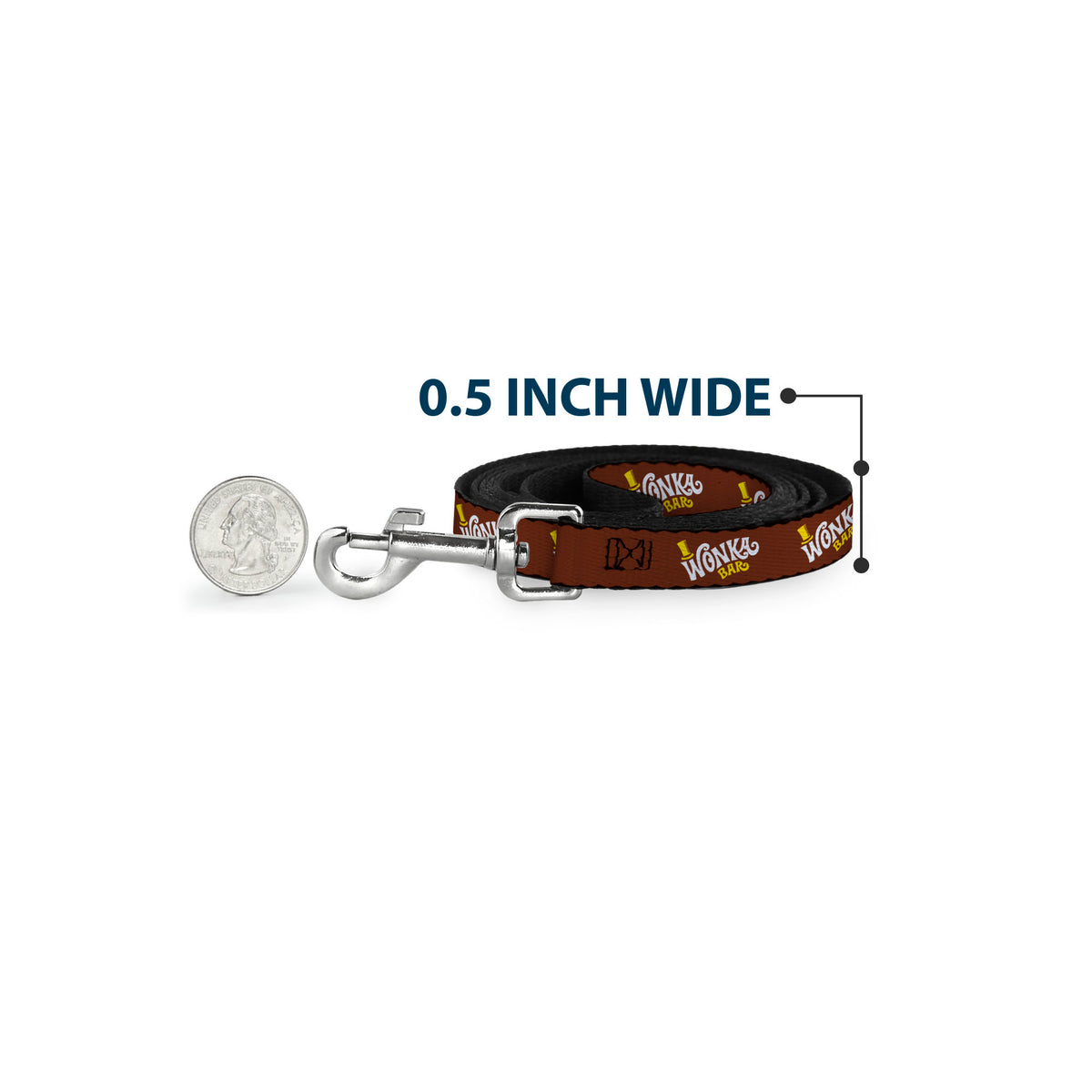 Dog Leash - Willy Wonka and the Chocolate Factory WONKA BAR Logo Brown/Yellow/White Dog Leashes Willy Wonka and the Chocolate Factory
