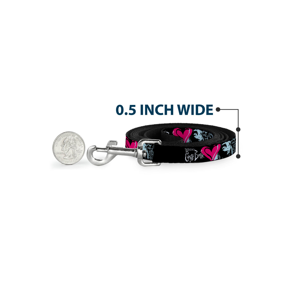 Dog Leash - CORPSE BRIDE Emily Hearts and Skull Black/Gray/Pink Dog Leashes Corpse Bride