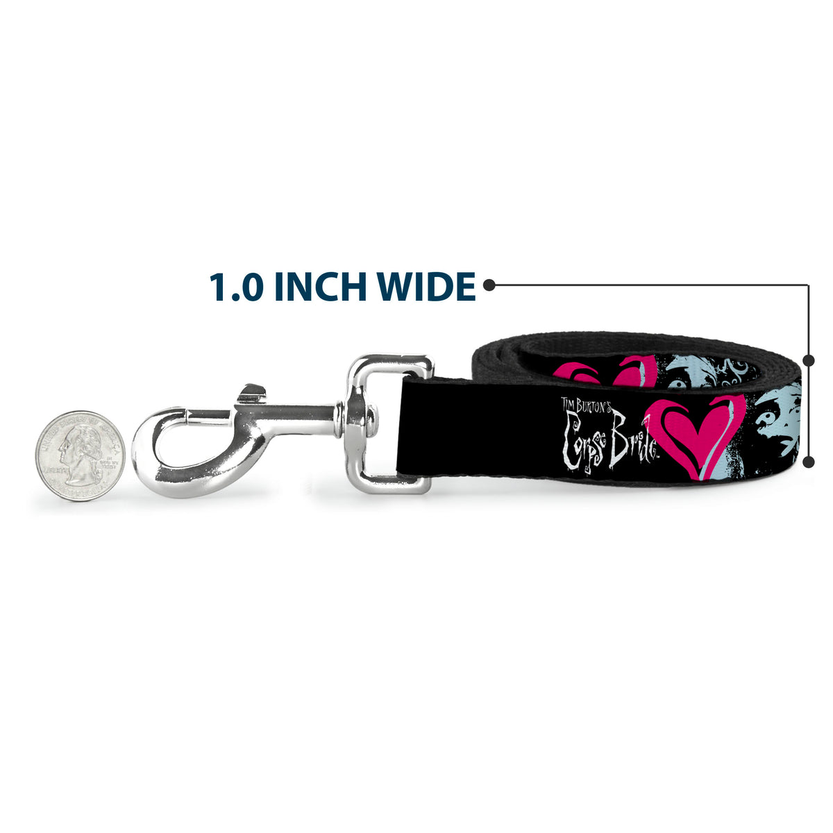 Dog Leash - CORPSE BRIDE Emily Hearts and Skull Black/Gray/Pink Dog Leashes Corpse Bride