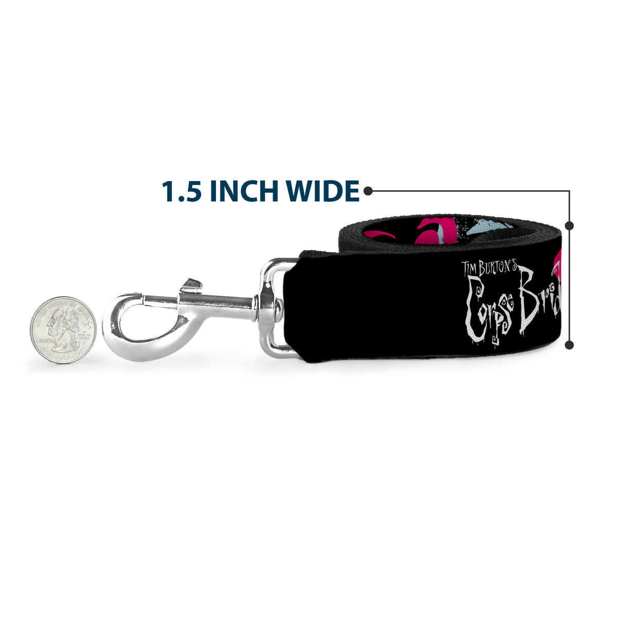 Dog Leash - CORPSE BRIDE Emily Hearts and Skull Black/Gray/Pink Dog Leashes Corpse Bride
