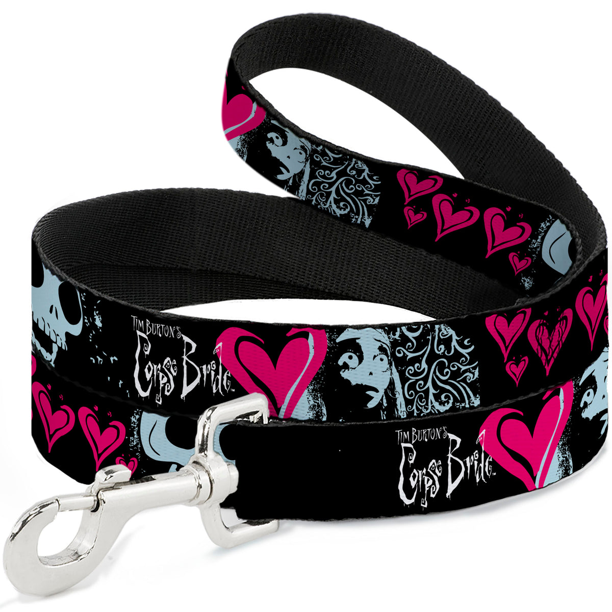 Dog Leash - CORPSE BRIDE Emily Hearts and Skull Black/Gray/Pink Dog Leashes Corpse Bride