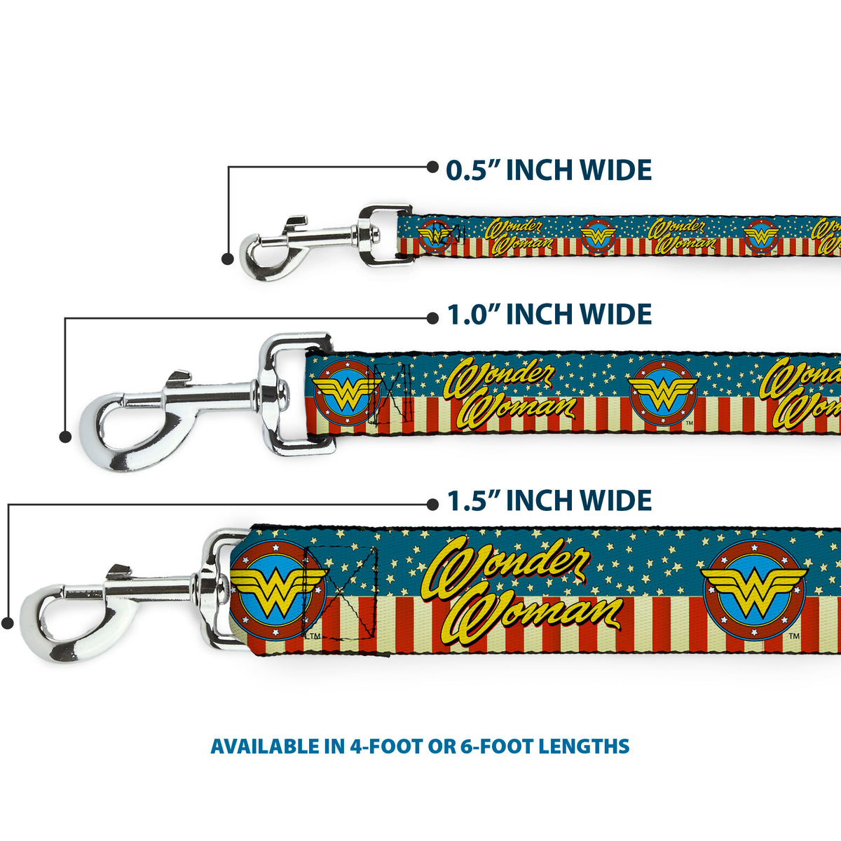 Dog Leash - WONDER WOMAN/Logo Americana Red/White/Blue/Yellow Dog Leashes DC Comics