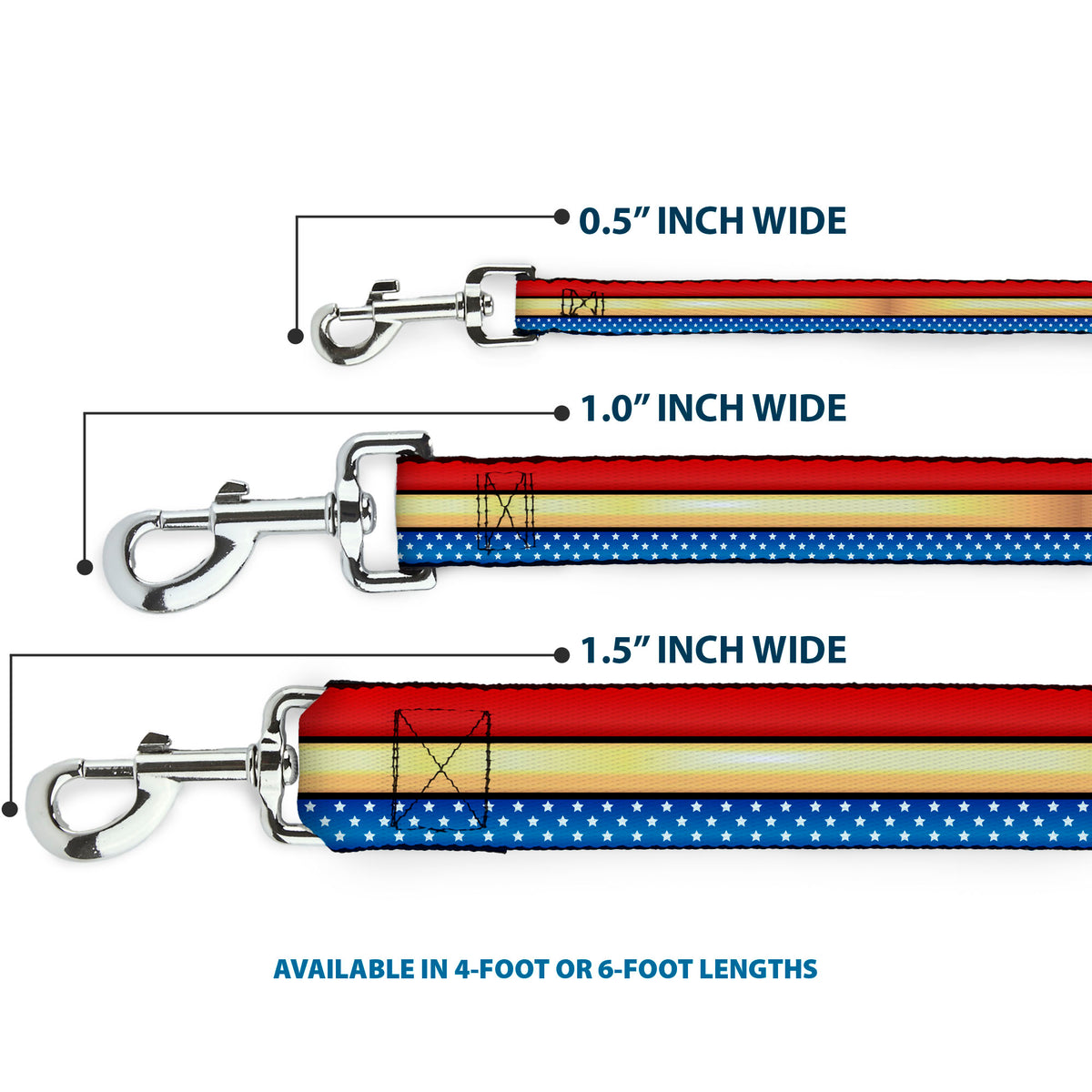 Dog Leash - Wonder Woman Stripe/Stars Red/Gold/Blue/White Dog Leashes DC Comics
