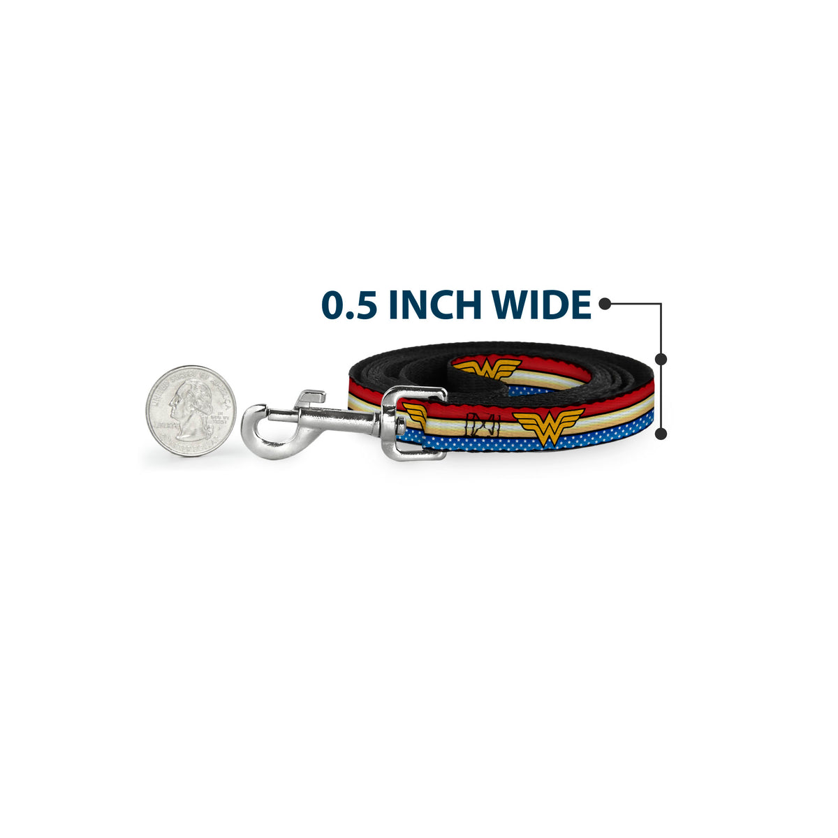 Dog Leash - Wonder Woman Logo Stripe/Stars Red/Gold/Blue/White Dog Leashes DC Comics