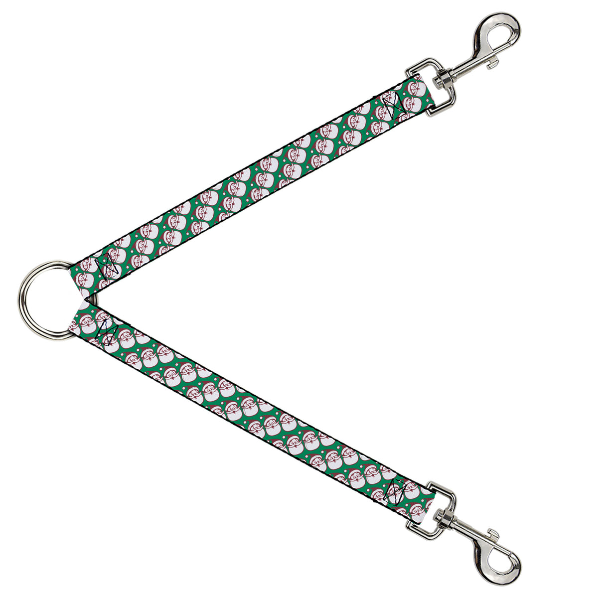 Dog Leash Splitter - Jolly Santa Claus Christmas Smiling Face Icon Green/Red/White Dog Leash Splitters Buckle-Down