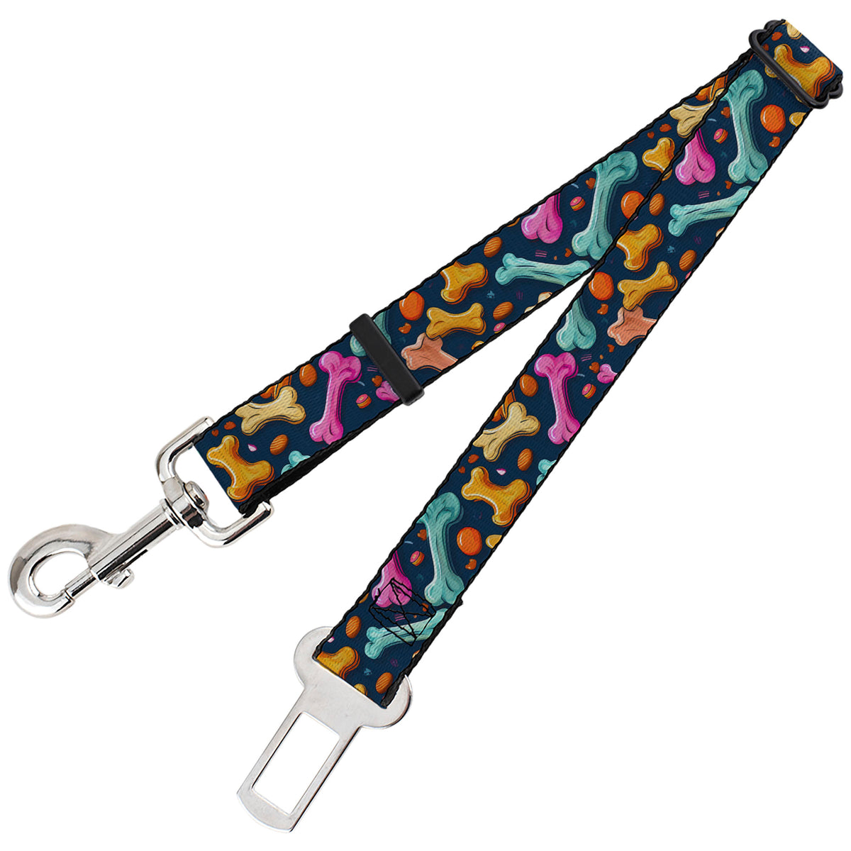 Dog Safety Seatbelt for Cars - Dog Bone Treats Scattered Blue/Multi Color Dog Safety Seatbelts for Cars Buckle-Down