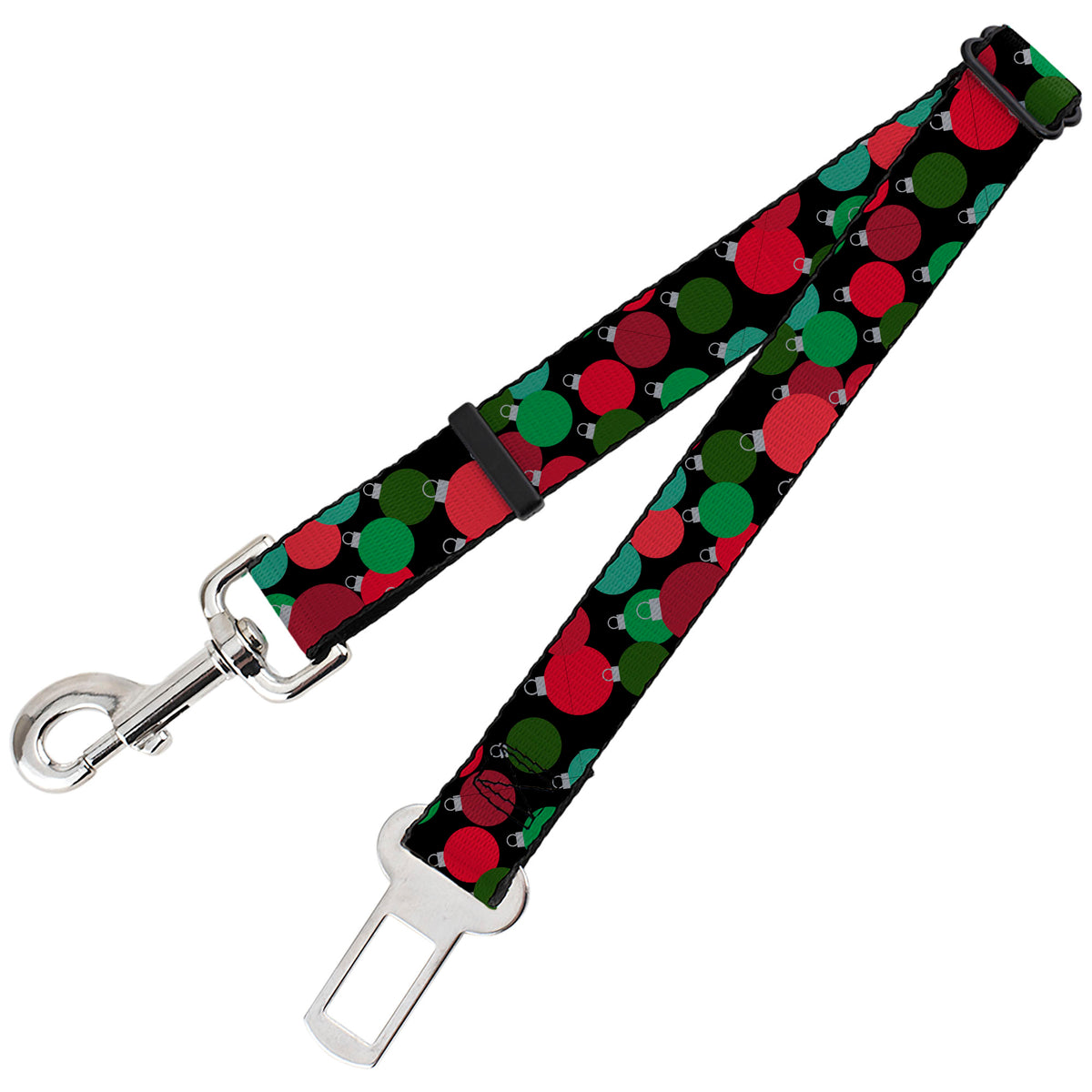 Dog Safety Seatbelt for Cars - Christmas Holiday Globe Ball Ornaments Stacked Black/Reds/Greens Dog Safety Seatbelts for Cars Buckle-Down