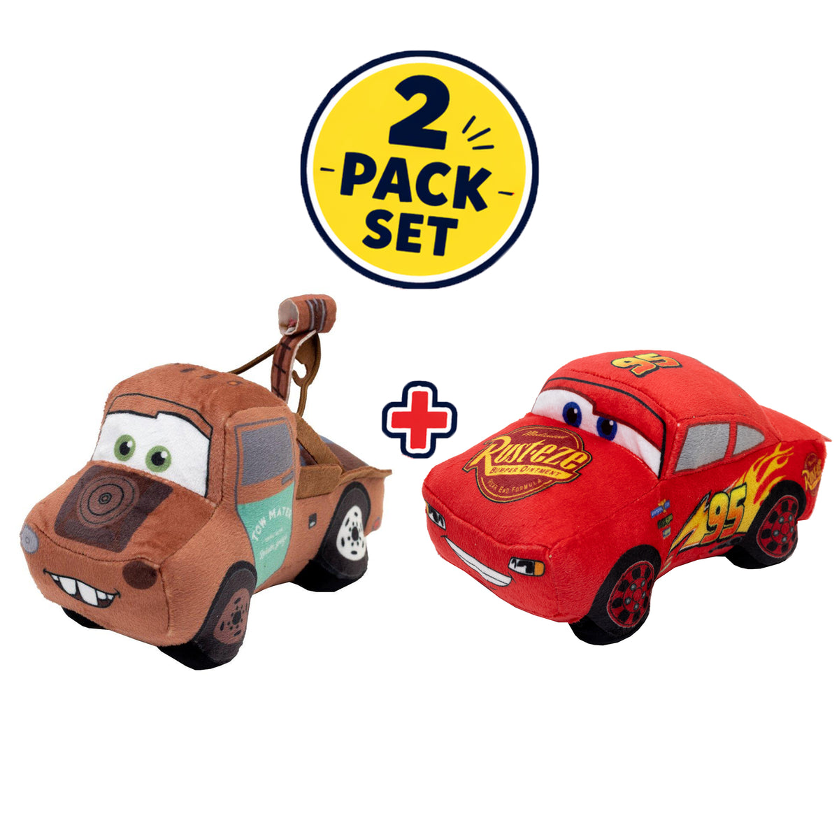 Dog Toy Squeaky Plush 2-Piece Set, Disney Pixar Cars, Lightning McQueen, Tow Mater Dog Toy Squeaky Plush Disney