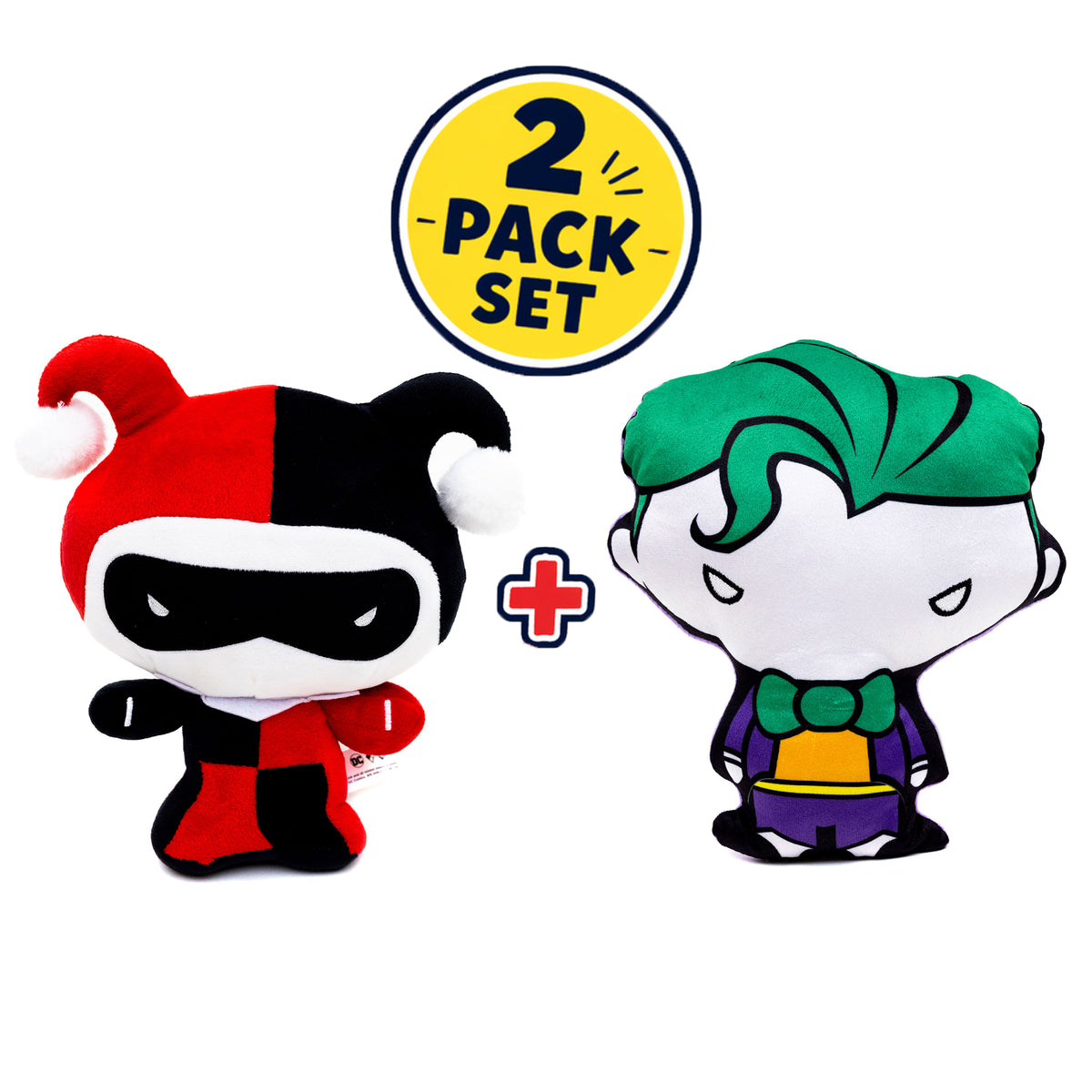 Dog Toy Squeaky Plush 2-Piece Set, DC Comics Chibi Characters, Joker, Harley Quinn Dog Toy Squeaky Plush DC Comics