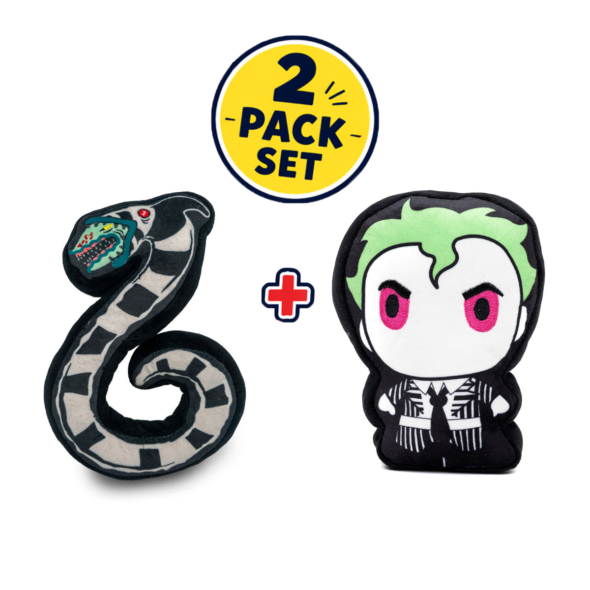 Dog Toy Squeaky Plush 2-Piece Set, Beetlejuice Characters, Chibi Beetlejuice, Sandworm Dog Toy Squeaky Plush Beetlejuice