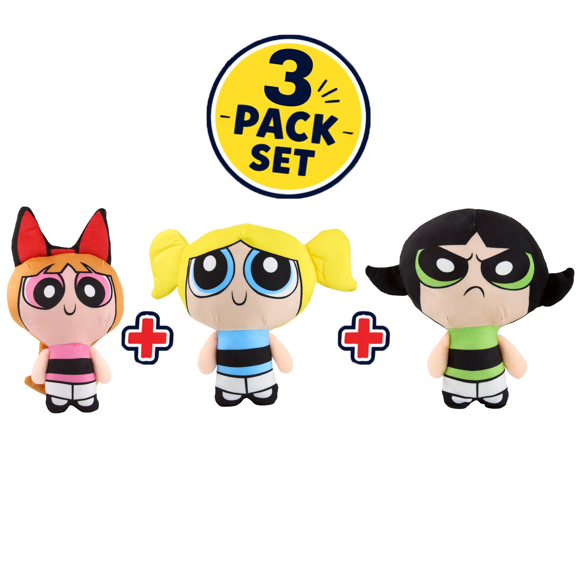 Dog Toy Squeaky Plush 3-Piece Set, The Powerpuff Girls Characters, Blossom, Bubbles, Buttercup Dog Toy Squeaky Plush The Powerpuff Girls