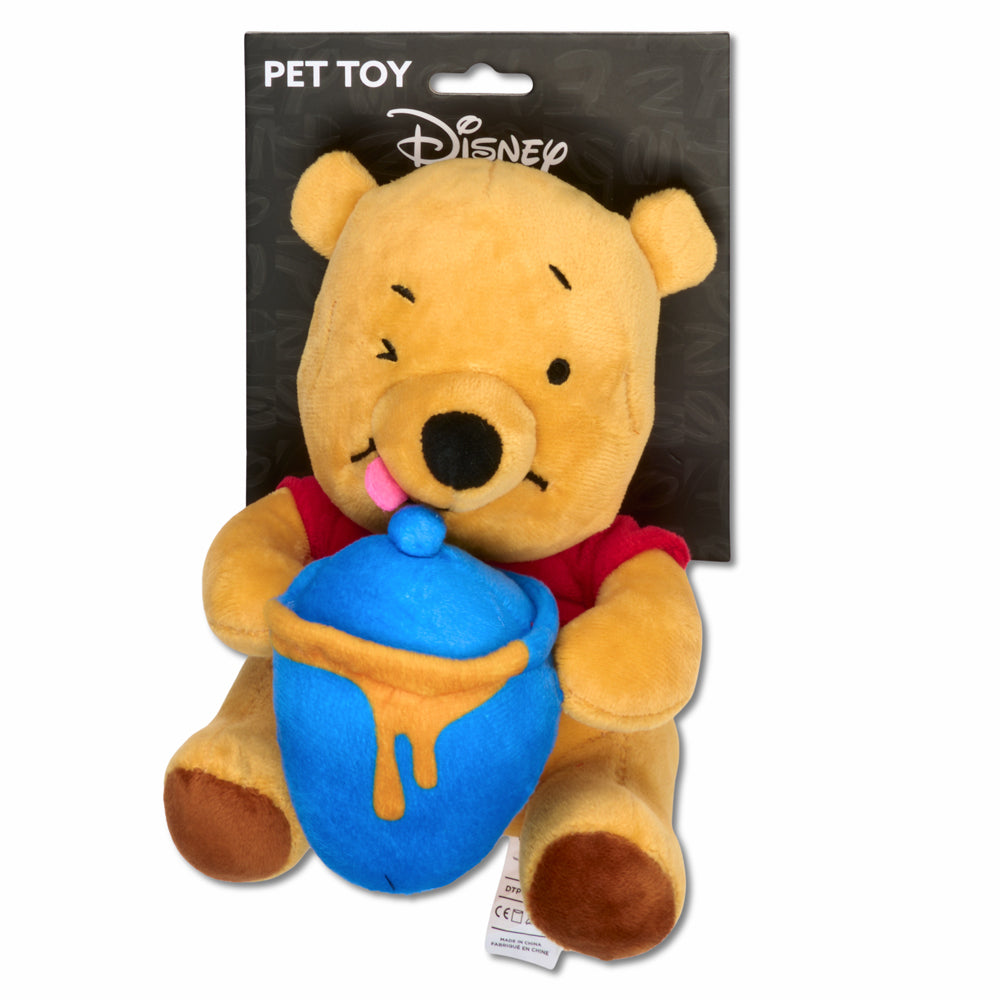 Dog Toy Squeaker Plush - Winnie the Pooh Winking Hunny Pot Sitting Pose Dog Toy Squeaky Plush Disney