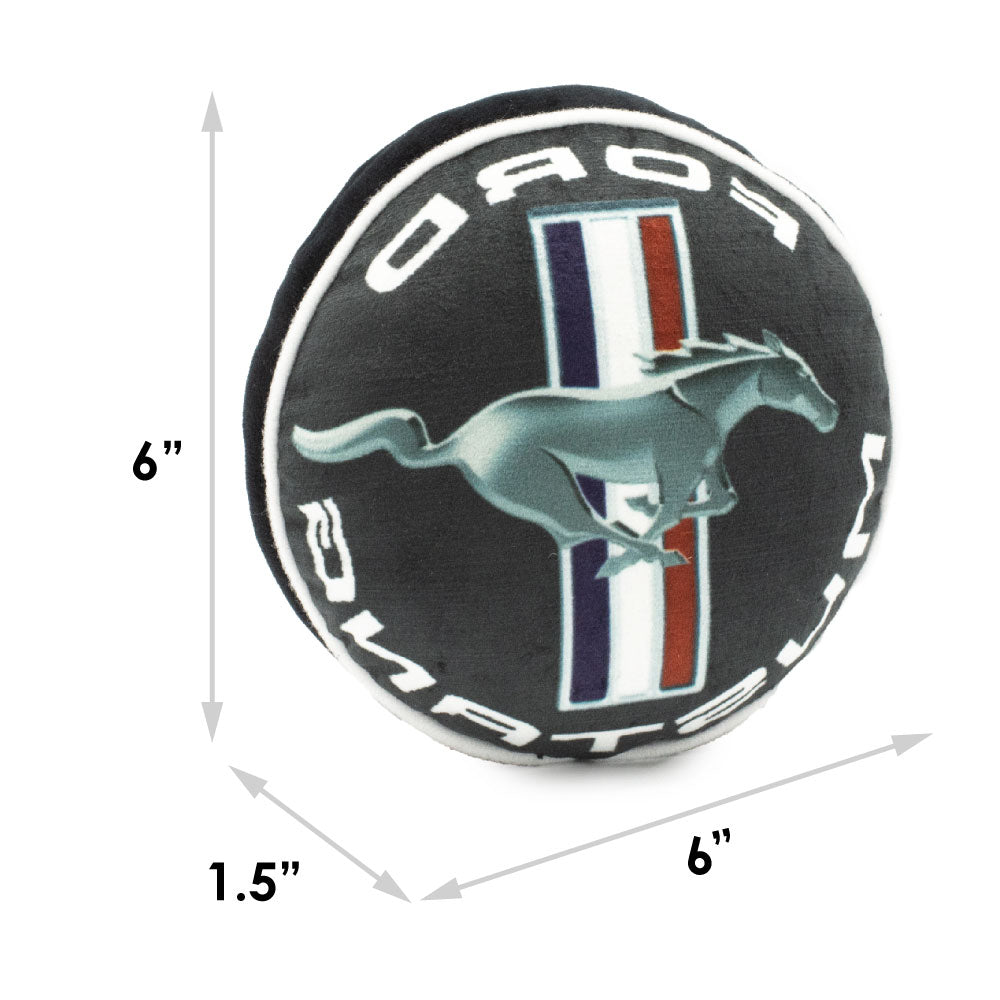 Dog Toy Squeaker Plush - FORD MUSTANG Tri-Bar Logo Script Round Dog Toy Squeaky Plush Ford