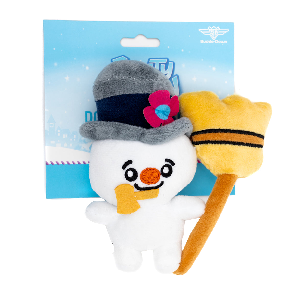 Dog Toy Squeaker Plush - Frosty the Snowman with Broom Full Body Pose Dog Toy Squeaky Plush Frosty the Snowman