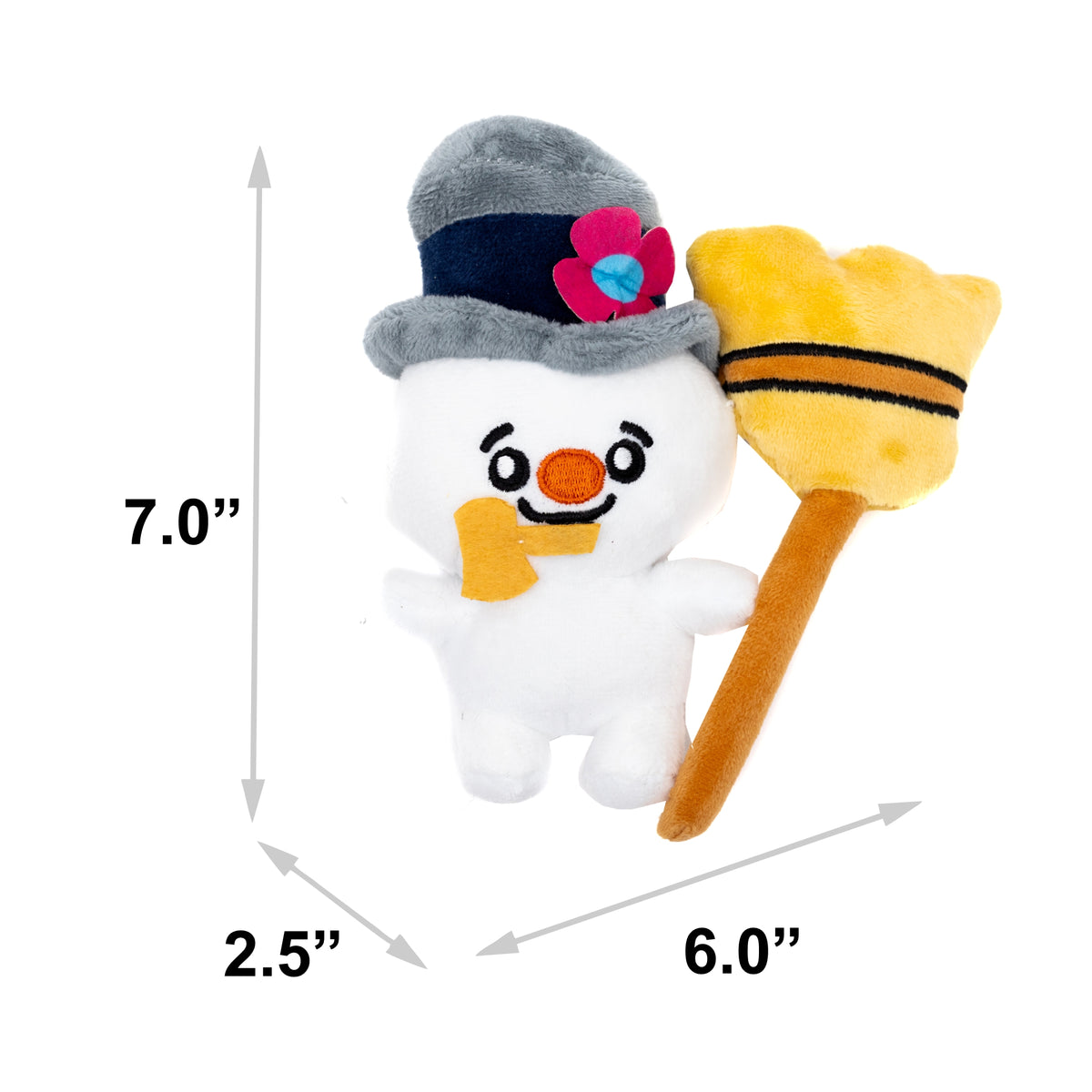 Dog Toy Squeaker Plush - Frosty the Snowman with Broom Full Body Pose Dog Toy Squeaky Plush Frosty the Snowman
