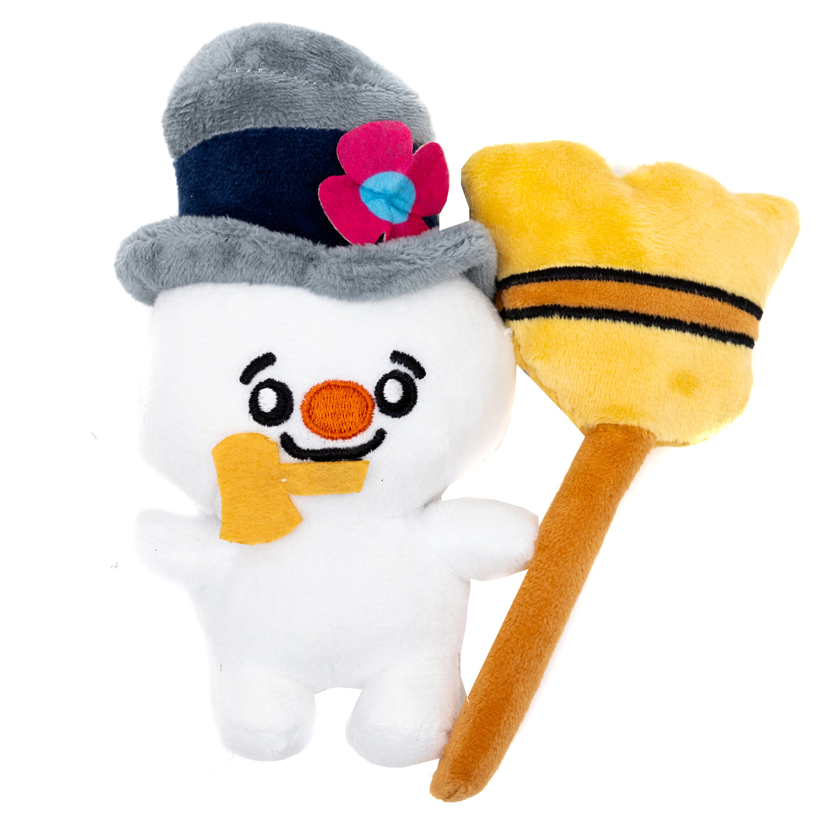 Dog Toy Squeaker Plush - Frosty the Snowman with Broom Full Body Pose Dog Toy Squeaky Plush Frosty the Snowman