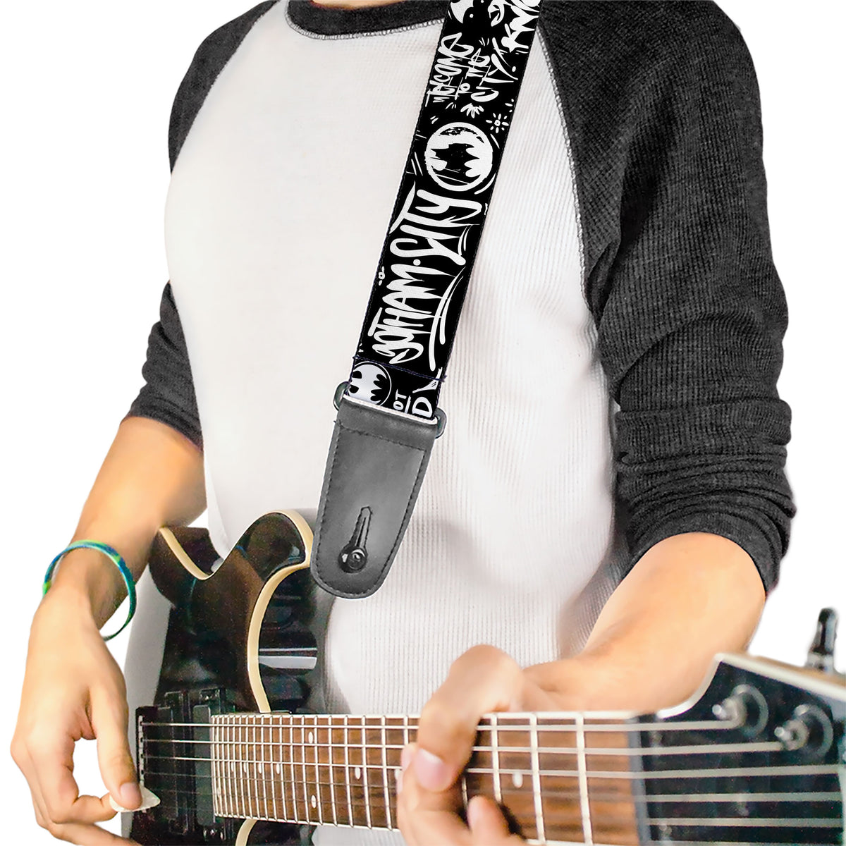 Guitar Strap - Batman Gotham City Graffiti Collage Black/White Guitar Straps DC Comics   