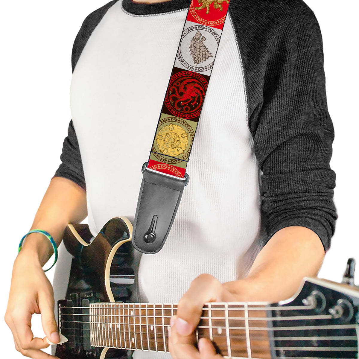 Guitar Strap - Game of Thrones 4-House Sigil Symbol Blocks Multi Color Guitar Straps Game of Thrones