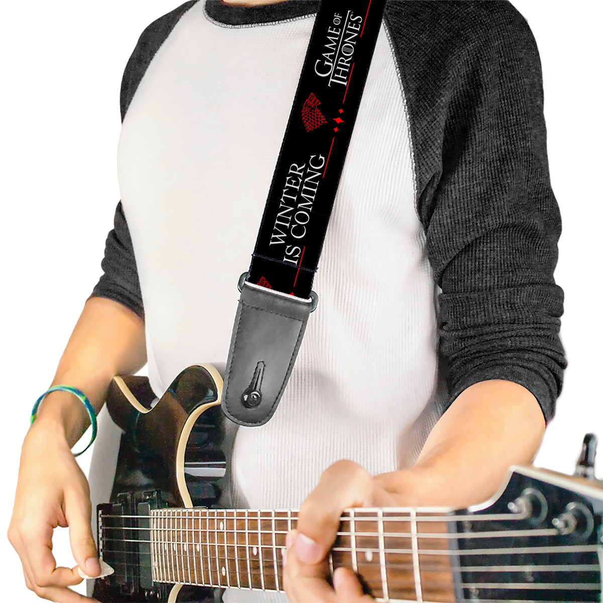 Guitar Strap - GAME OF THRONES WINTER IS COMING Stark Sigil Black/White/Red Guitar Straps Game of Thrones