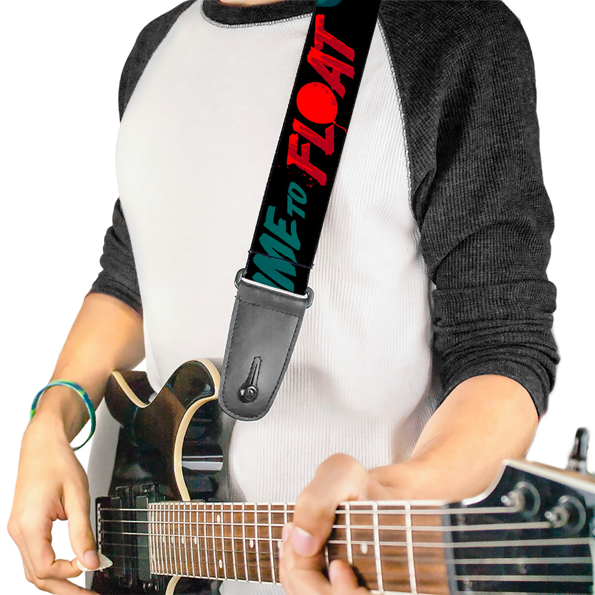 Guitar Strap - IT Pennywise Face and Balloons TIME TO FLOAT Black/Blues/Reds Guitar Straps IT