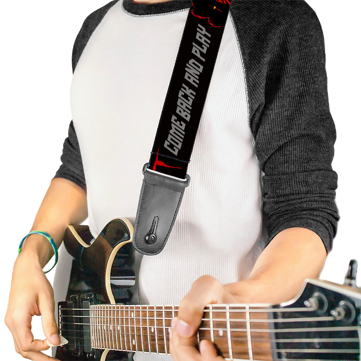 Guitar Strap - IT Pennywise Face COME BACK AND PLAY Black/Red/Gray Guitar Straps IT