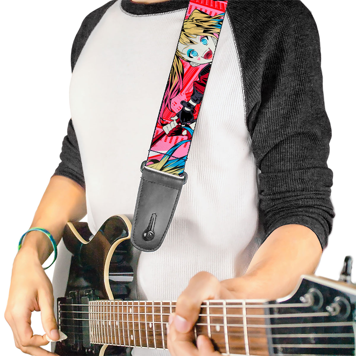 Guitar Strap - Harley Quinn Puddin Poses Anime Graphics Pink/Red Guitar Straps DC Comics   