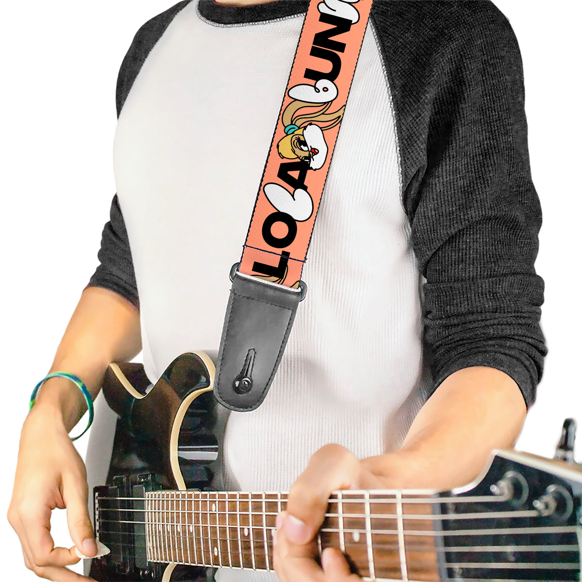 Guitar Strap - LOLA BUNNY Smiling Face Text Peach Guitar Straps Looney Tunes