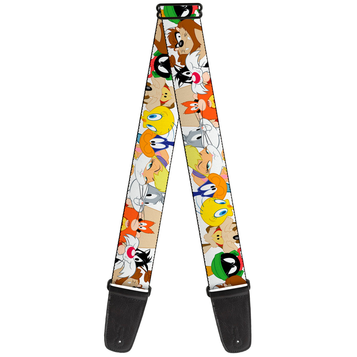 Guitar Strap - Looney Tunes Nine Character Faces White Guitar Straps Looney Tunes