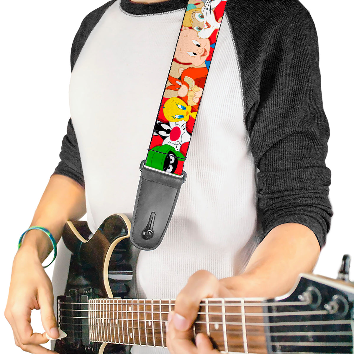 Guitar Strap - Looney Tunes Twelve Character Expressions Red Guitar Straps Looney Tunes