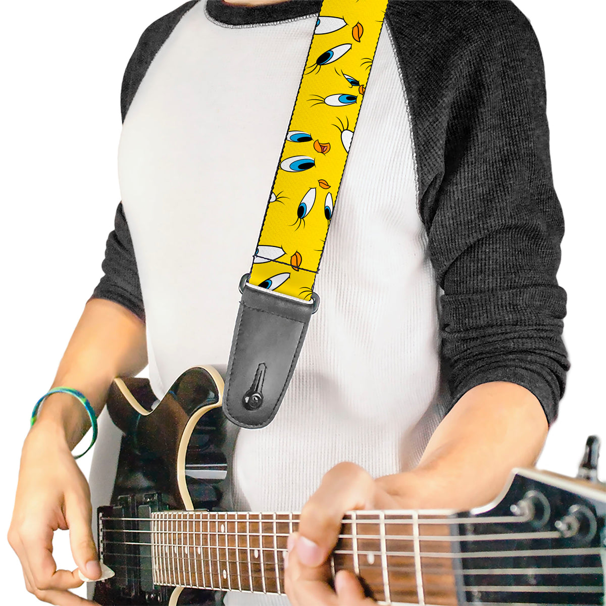 Guitar Strap - Tweety Expression and Eyes Scattered Yellow Guitar Straps Looney Tunes