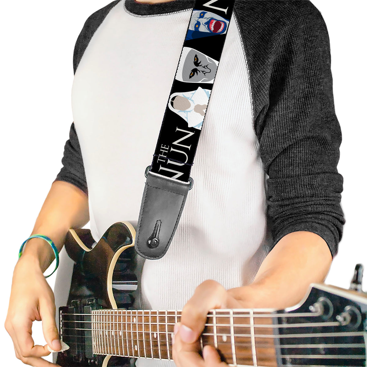 Guitar Strap - THE NUN Sister Irene and Demon Nun Valak Icons with Title Logo Black/White Guitar Straps The Nun