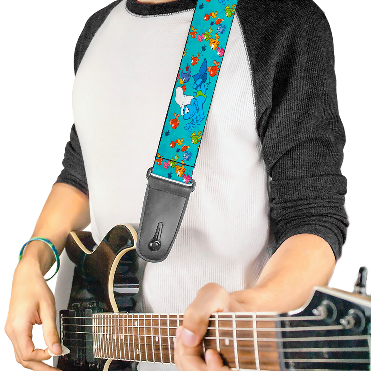 Guitar Strap - The Smurfs Swimming with Fish Blue/Multi Color Guitar Straps The Smurfs