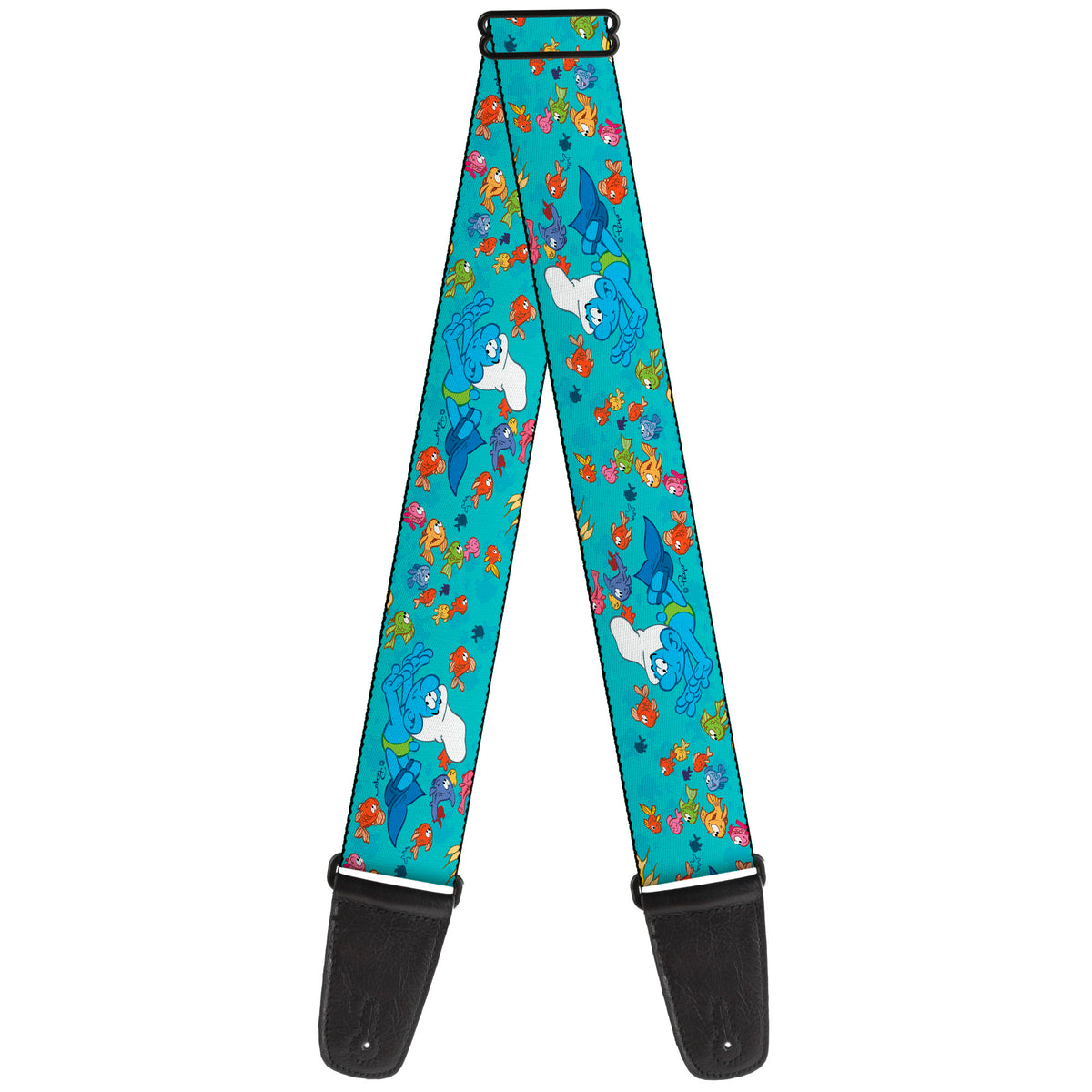 Guitar Strap - The Smurfs Swimming with Fish Blue/Multi Color Guitar Straps The Smurfs