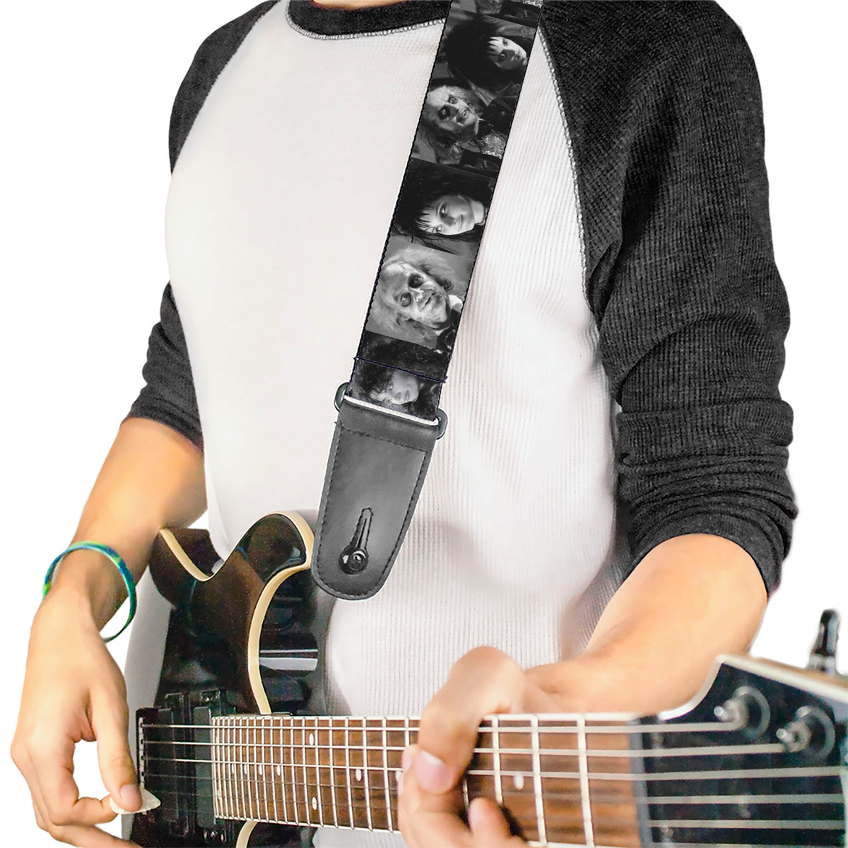 Guitar Strap - Beetlejuice Character Face Blocks Black/White Guitar Straps Beetlejuice