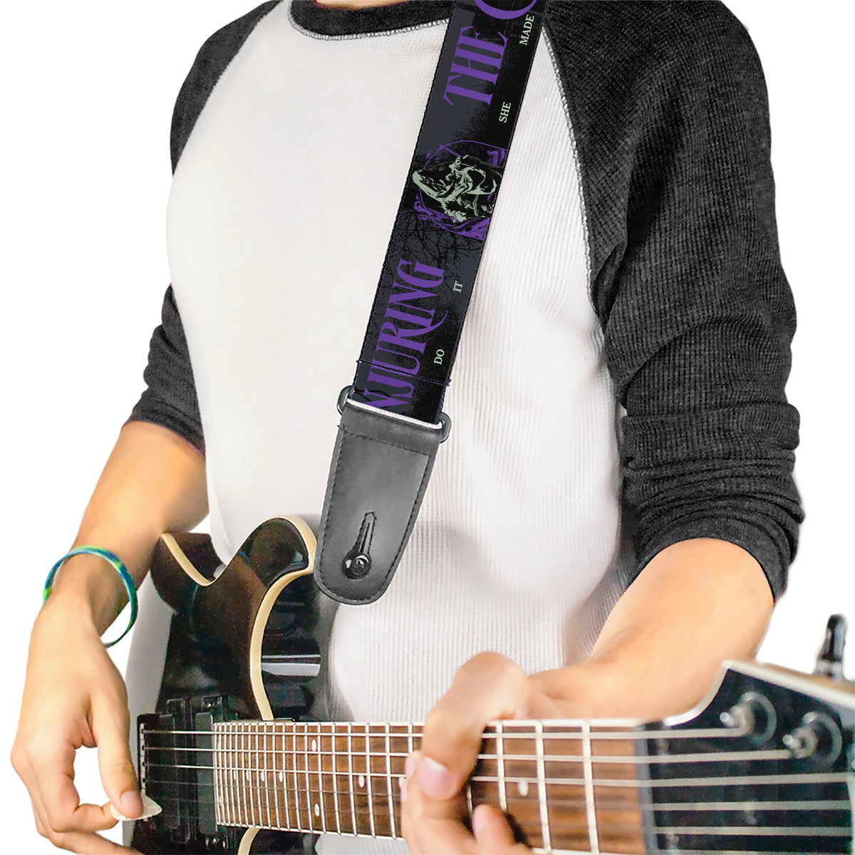 Guitar Strap - THE CONJURING SHE MADE ME DO IT Black/Gray/Purple Guitar Straps The Conjuring