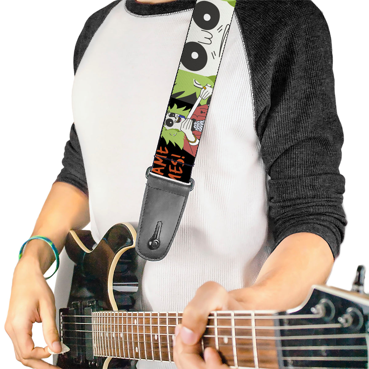 Guitar Strap - BEETLEJUICE Cartoon Quotes and Scene Black/Multi Color Guitar Straps Beetlejuice