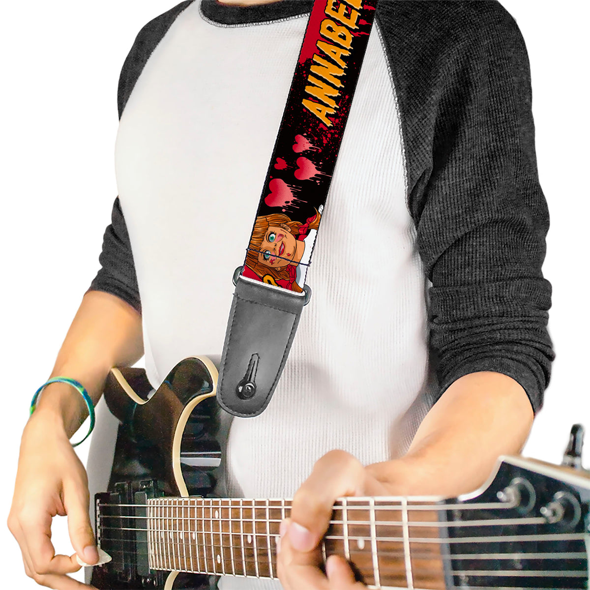 Guitar Strap - ANNABELLE MISS ME DOLL FACE Pose Black/Reds Guitar Straps Annabelle