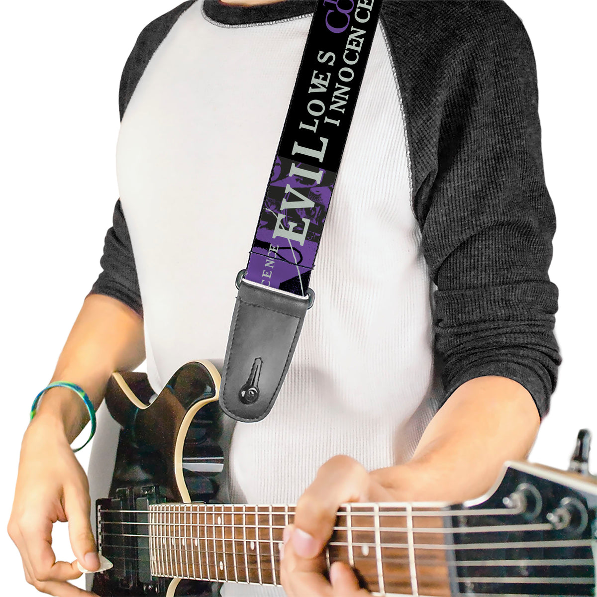 Guitar Strap - THE CONJURING EVIL LOVES INNOCENCE Purple/Black Guitar Straps The Conjuring