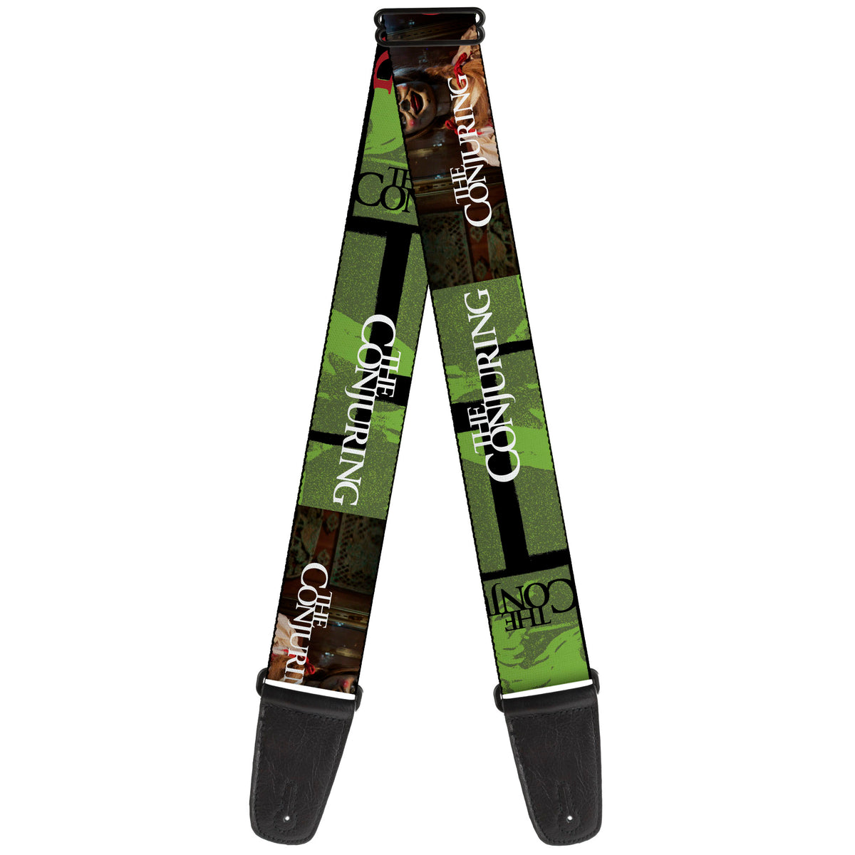 Guitar Strap - THE CONJURING Annabelle Pose and Blocks Black/Greens/Red Guitar Straps The Conjuring