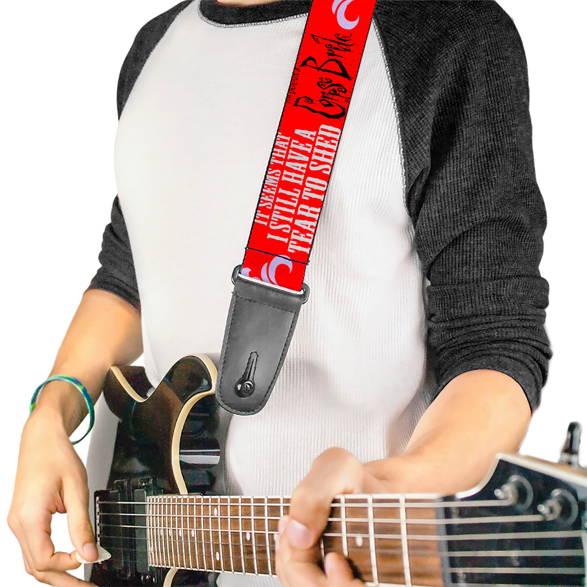 Guitar Strap - CORPSE BRIDE Emily TEAR TO SHED Pose Red/White/Black Guitar Straps Corpse Bride