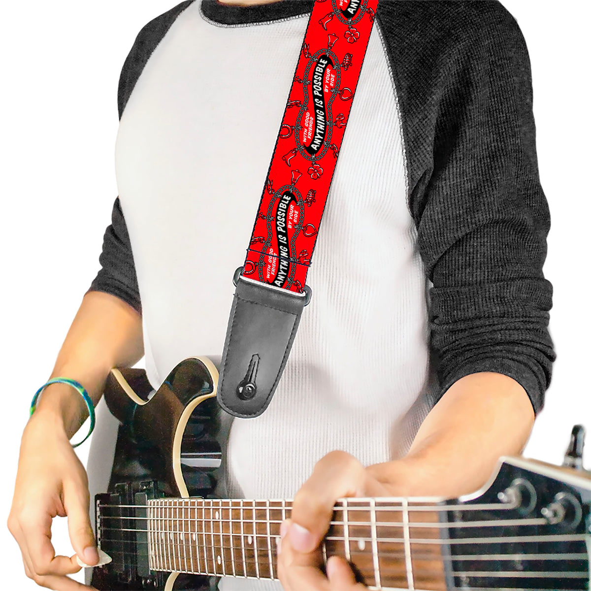 Guitar Strap - IT Welcome to Derry ANYTHING IS POSSIBLE Charm Bracelet Red/Black/White Guitar Straps IT