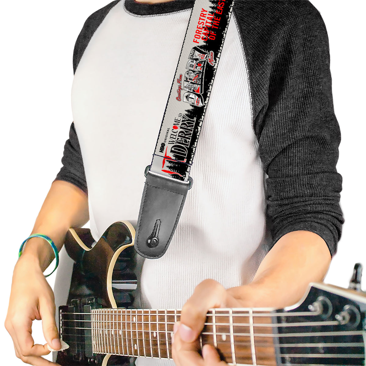 Guitar Strap - IT WELCOME TO DERRY Icons and Forest Scenery White/Black/Red Guitar Straps IT
