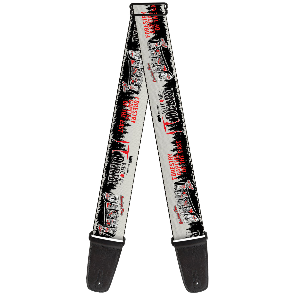 Guitar Strap - IT WELCOME TO DERRY Icons and Forest Scenery White/Black/Red Guitar Straps IT