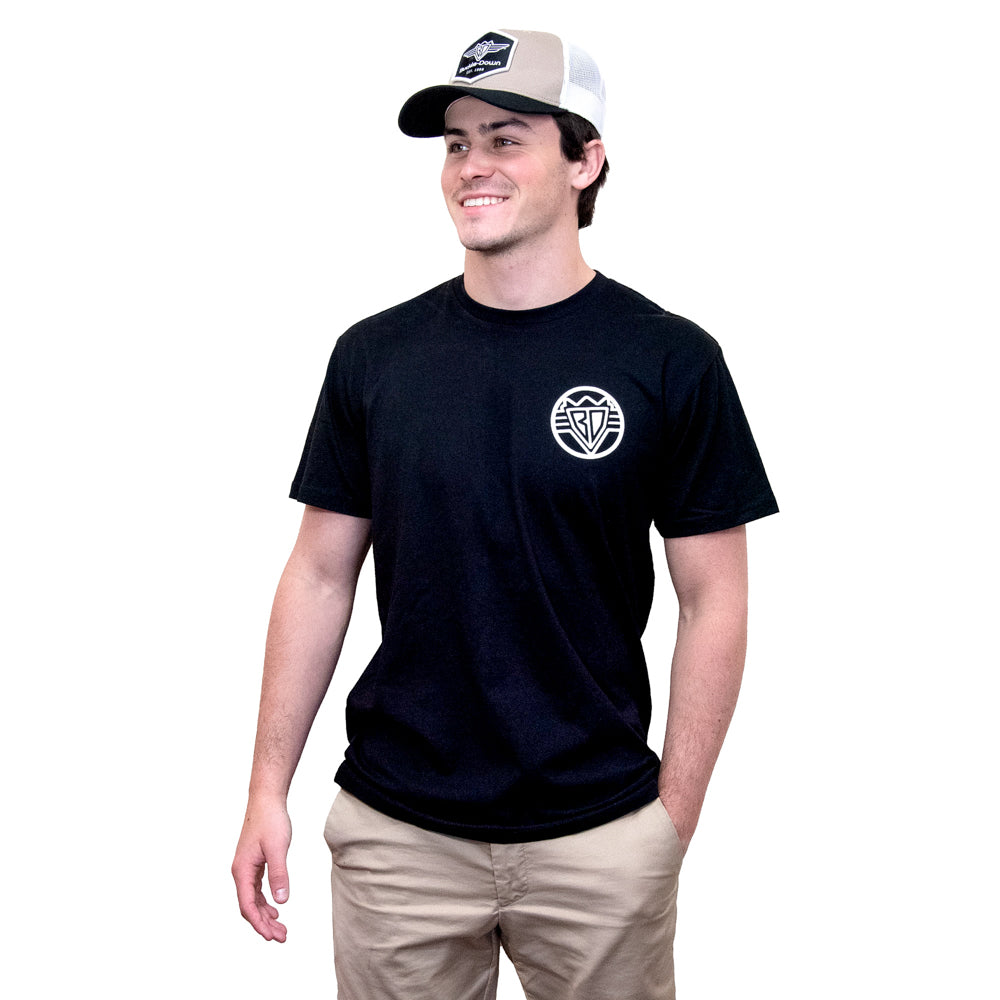 Snapback Trucker Hat - Buckle-Down Wings and Text 1993 Logo Black/White Patch on Tan Panel with White Mesh Hats Buckle-Down