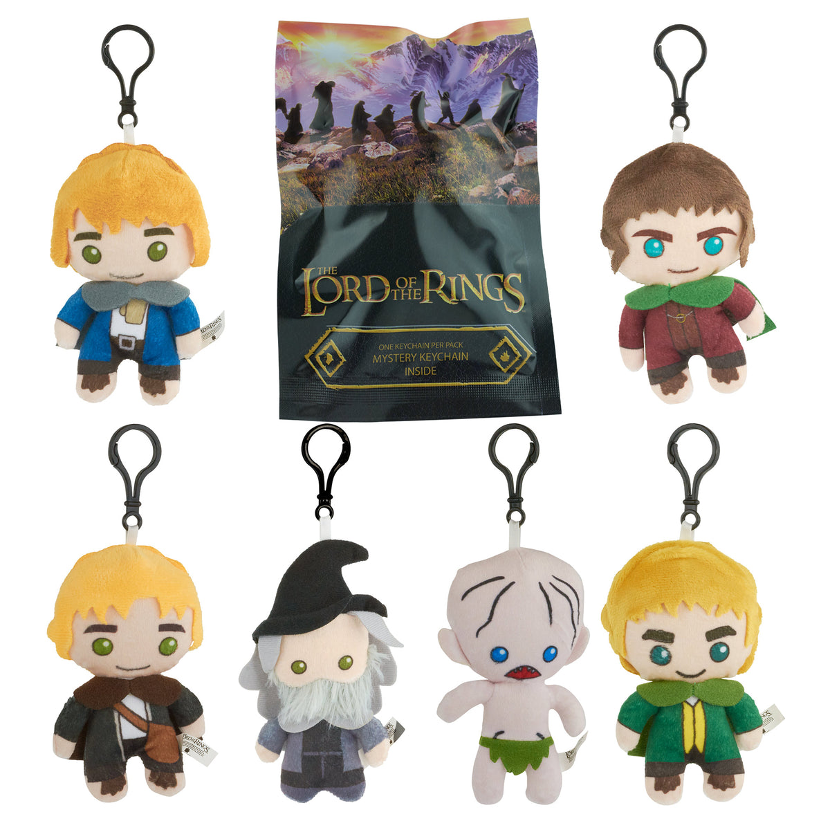 The Lord of the Rings Mystery Backpack Keychain Charm Blind Box Series, Gandalf, Gollum, Merry, Pippin, Frodo, or Samwise Blind Box Keychains The Lord of the Rings